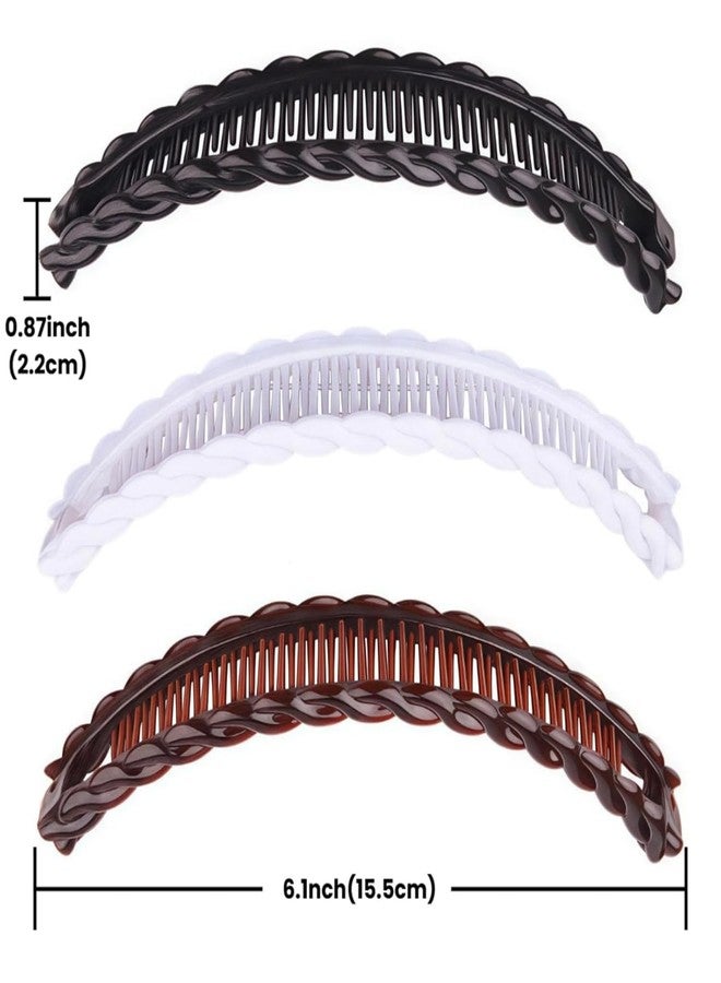 GOUDOGEDC 3 Pcs Banana Hair Clips for Thick Curly Hair - Black and Brown and White Tortoise Clips, Vintage Clincher Combs for Women, Girls - Non-Slip Fish Grip Slides, Retro Hair Accessories - Image 2